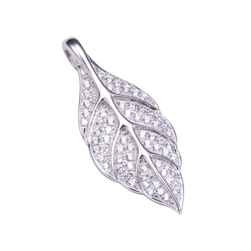Sterling Silver Pave Cubic Zirconia Maile Leaf Pendant(Chain Sold Separately)
