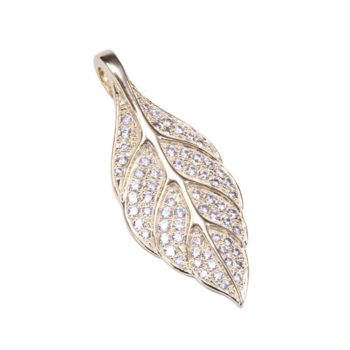 Sterling Silver Yellow Gold Plated Pave Cubic Zirconia Maile Leaf Pendant(Chain Sold Separately)