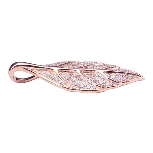 Sterling Silver Pink Gold Plated Pave Cubic Zirconia Maile Leaf Pendant(Chain Sold Separately)