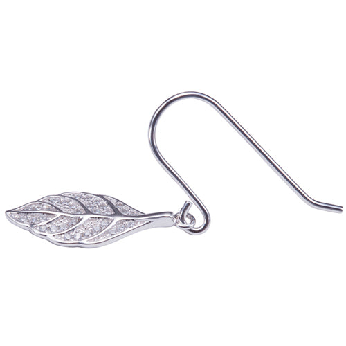 Sterling Silver Pave Cubic Zirconia Maile Leaf Hook Earring