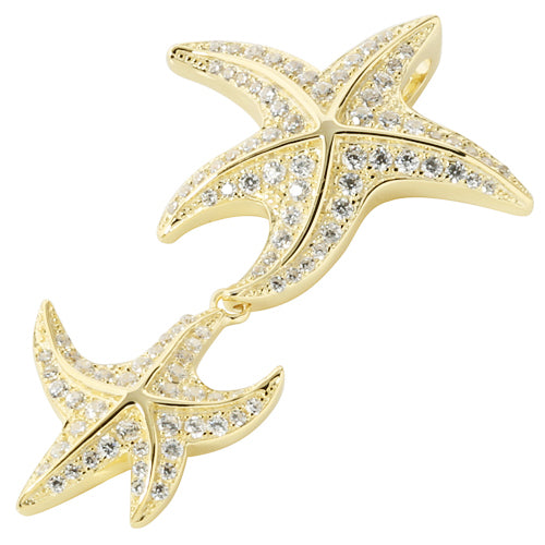 Sterling Silver Yellow Gold Plated Double Starfish Pave CZ Pendant