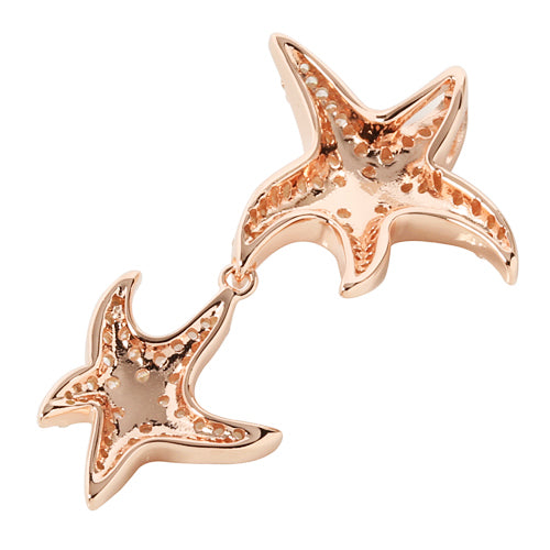 Sterling Silver Pink Gold Plated Double Starfish Pave CZ Pendant