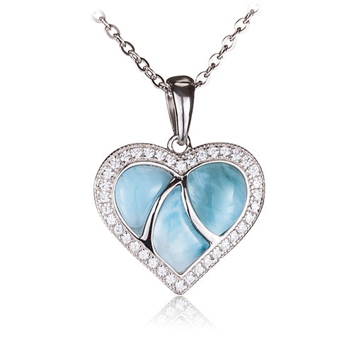 Larimar CZ Inlaid Sterling Silver Heart Pendant(Chain Sold Separately)