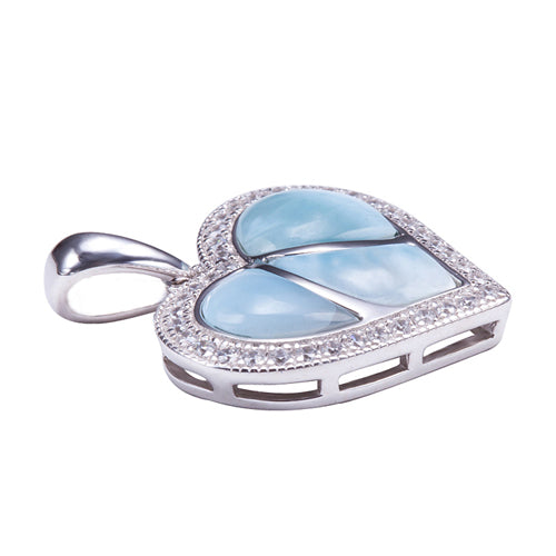 Larimar CZ Inlaid Sterling Silver Heart Pendant(Chain Sold Separately)