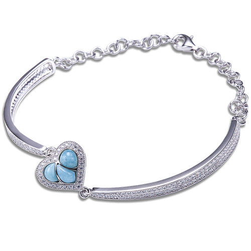 Larimar CZ Inlaid Sterling Silver Heart Bracelet