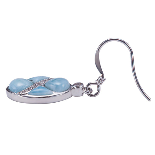 Sterling Silver Oval Hook Earring Larimar CZ Inlaid