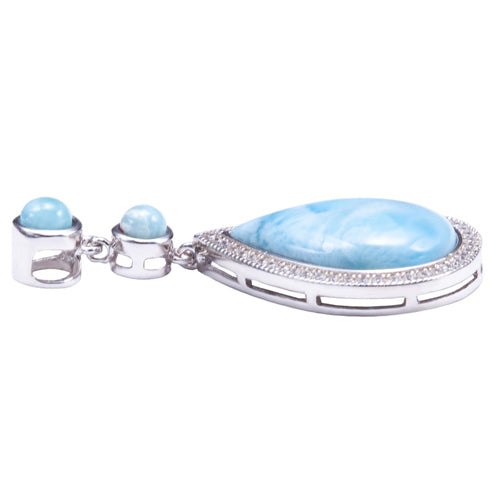 Sterling Silver Larimar Water Drop Pendant with Cubic Zirconia Inlay(Chain Sold Separately)