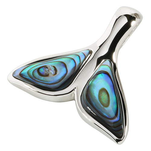 Abalone Sterling Silver Rhodium Whale Tail Pendant
