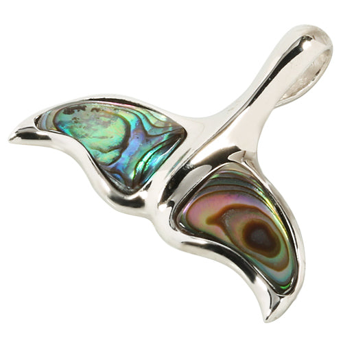 Abalone Sterling Silver Big Whale Tail Pendant Rhodium