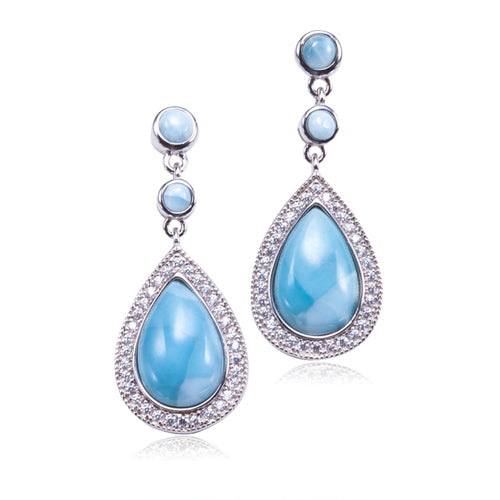 Sterling Silver Larimar Water Drop Stud Earring with Cubic Zirconia Inlay