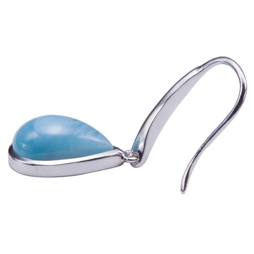 Larimar Inlay Sterling Silver Water Drop Shape Hook Earring