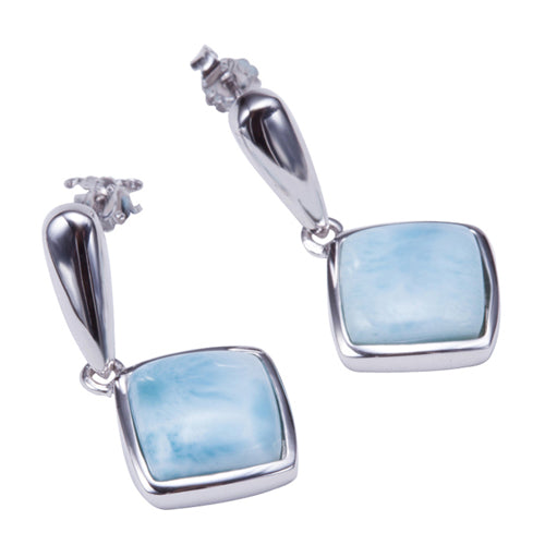 Larimar Inlay Diamond Shape Sterling Silver Stud Earring