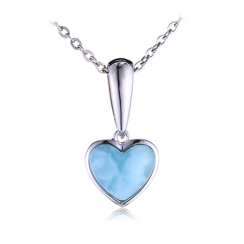 Sterling Silver Heart Shape With Larimar Inlay Pendant(Chain Sold Separately)