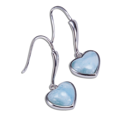Sterling Silver Heart Shape With Larimar Inlay Hook Earring
