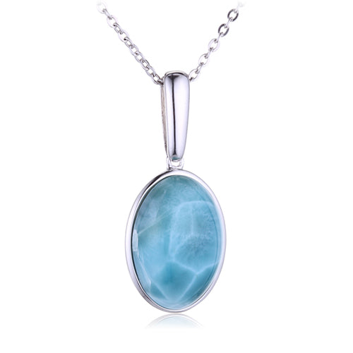 Sterling Silver Oval Shape With Larimar Inlay Pendant(Chain Sold Separately)