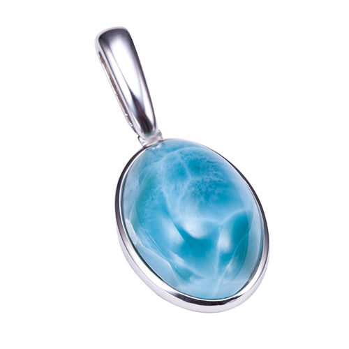 Sterling Silver Oval Shape With Larimar Inlay Pendant(Chain Sold Separately)