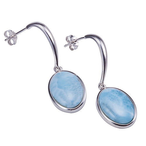 Sterling Silver Oval Shape With Larimar Inlay Hanging Stud Earring