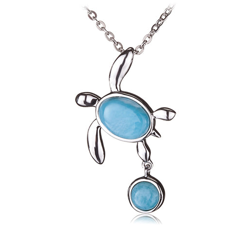 Stering Silver Honu(Turtle) Hanging Round Larimar Pendant(Chain Sold Separately)