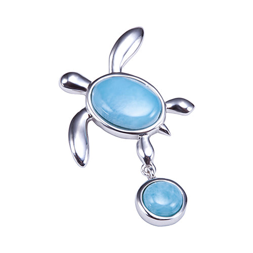 Stering Silver Honu(Turtle) Hanging Round Larimar Pendant(Chain Sold Separately)
