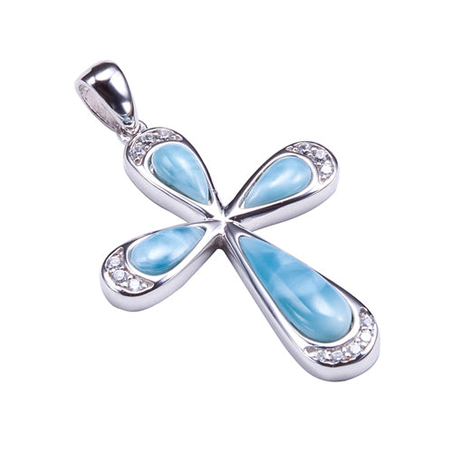 Sterling Silver Larimar Pave Cubic Zirconia Cross Pendant(Chain Sold Separately)