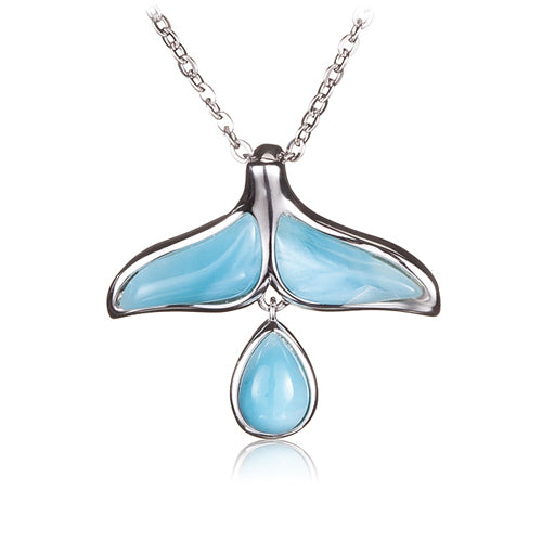 Larimar Whale Taile Sterling Silver Pendant with Hanging Water Drop(Chain Sold Separately)