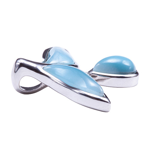 Larimar Whale Taile Sterling Silver Pendant with Hanging Water Drop(Chain Sold Separately)
