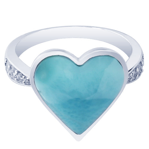 Sterling Silver Heart Shape Larimar Ring