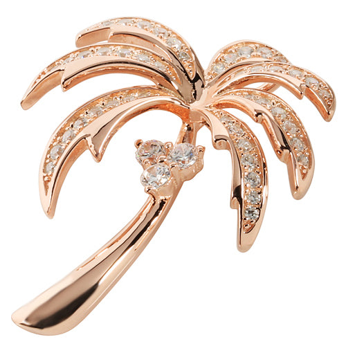 Sterling Silver Pave CZ Palm Tree Pendant Pink Gold Plated