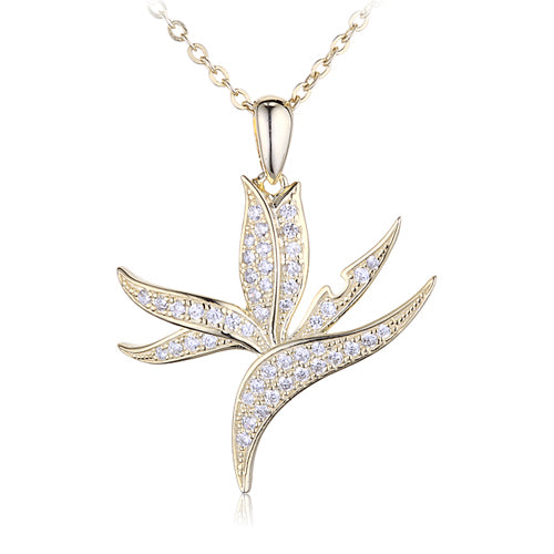 Sterling Silver Yellow Gold Plated Pave Cubic Zirconia Bird of Paradise Pendant