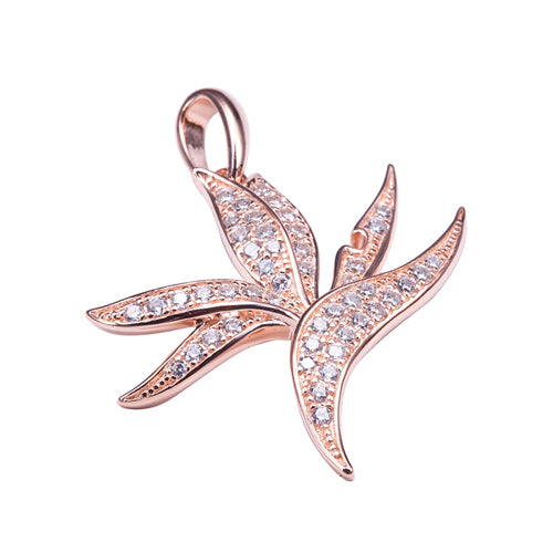 Sterling Silver Pink Gold Plated Pave Cubic Zirconia Bird of Paradise Pendant(Chain Sold Separately)