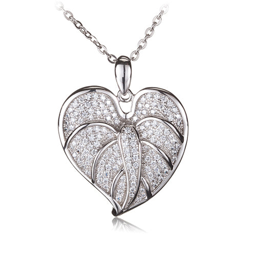 Sterling Silver Anthurium Leaf Pendant Pave CZ(Chain Sold Separately)