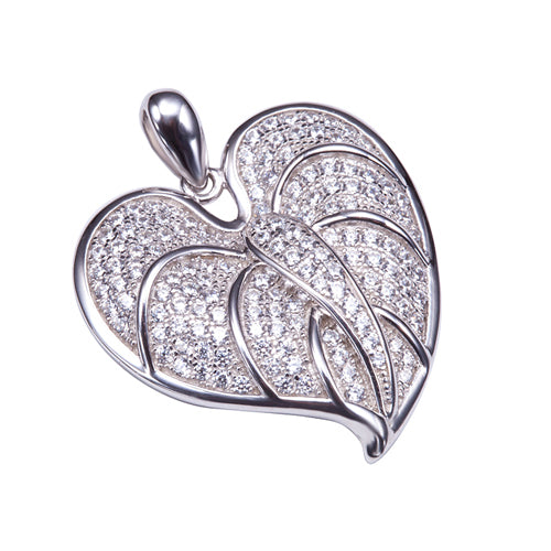 Sterling Silver Anthurium Leaf Pendant Pave CZ(Chain Sold Separately)
