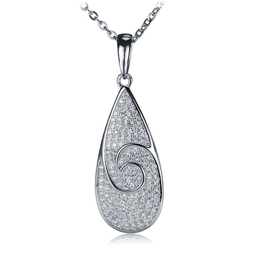 Sterling Silver Pave Cubic Zirconia Water Drop Shape Pendant(Chain Sold Separately)