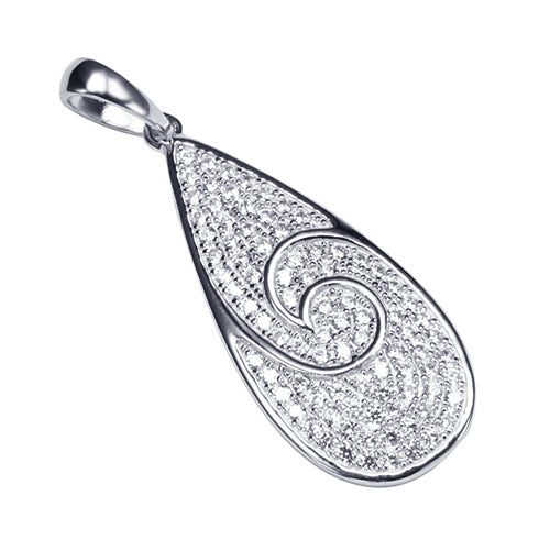 Sterling Silver Pave Cubic Zirconia Water Drop Shape Pendant(Chain Sold Separately)