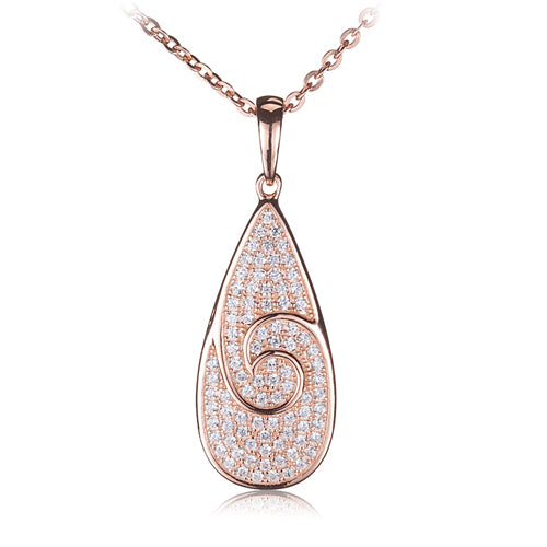 Sterling Silver Pink Gold Plated Pave Cubic Zirconia Water Drop Shape Pendant(Chain Sold Separately)