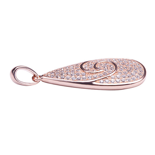 Sterling Silver Pink Gold Plated Pave Cubic Zirconia Water Drop Shape Pendant(Chain Sold Separately)