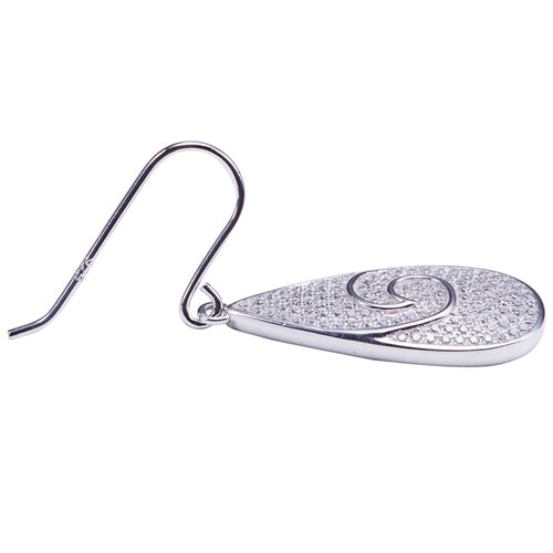 Sterling Silver Pave Cubic Zirconia Water Drop Shape Hook Earring