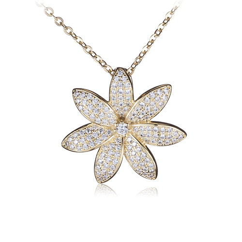 Sterling Silver Yellow Gold Plated Pave Cubic Zirconia Tiare Pendant(Chain Sold Separately)