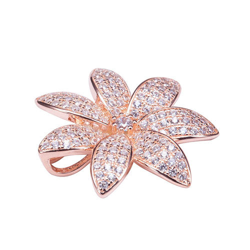 Sterling Silver Pink Gold Plated Pave Cubic Zirconia Tiare Pendant(Chain Sold Separately)