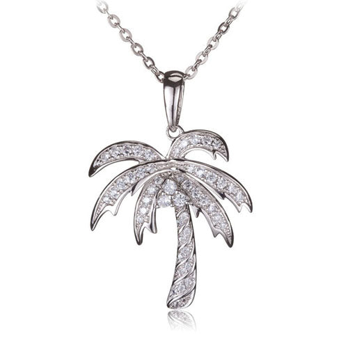 Sterling Silver Pave Cubic Zirconia Palm Tree Pendant(Chain Sold Separately)