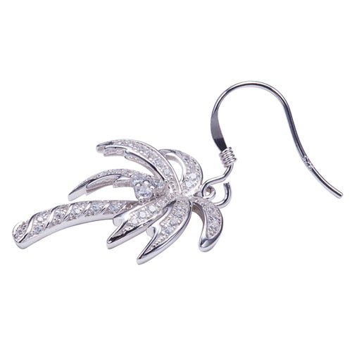 Sterling Silver Pave Cubic Zirconia Palm Tree Hook Earring