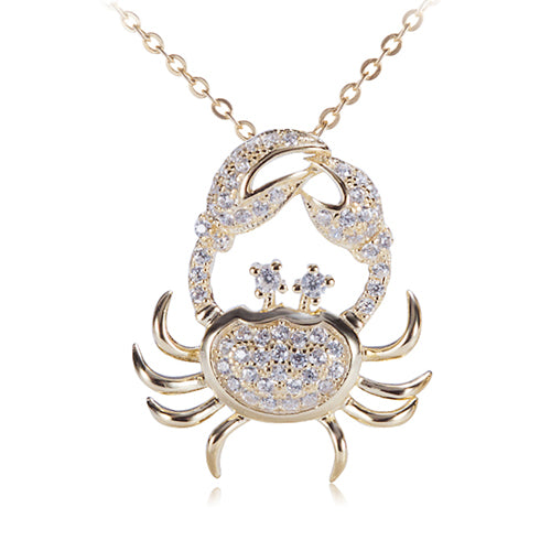 Sterling Silver Yellow Gold Plated Pave Cubic Zirconia Moving Crab Pendant(Chain Sold Separately)