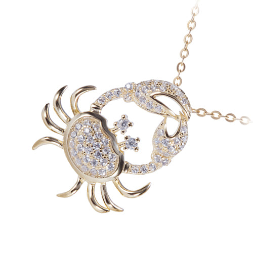 Sterling Silver Yellow Gold Plated Pave Cubic Zirconia Moving Crab Pendant(Chain Sold Separately)