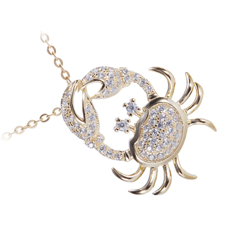 Sterling Silver Yellow Gold Plated Pave Cubic Zirconia Moving Crab Pendant(Chain Sold Separately)