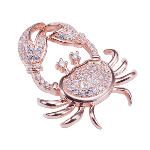 Sterling Silver Pink Gold Plated Pave Cubic Zirconia Moving Crab Pendant(Chain Sold Separately)