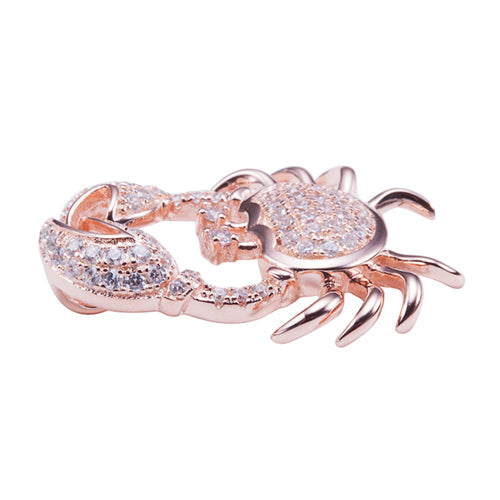 Sterling Silver Pink Gold Plated Pave Cubic Zirconia Moving Crab Pendant(Chain Sold Separately)