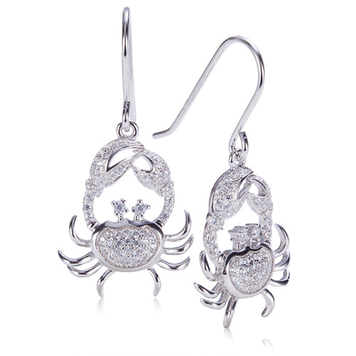 Sterling Silver Pave Cubic Zirconia Moving Crab Hook Earring