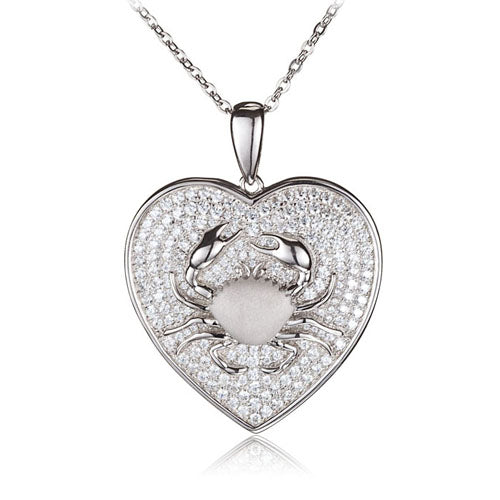 Sterling Silver Pave Cubic Zirconia Crab in Heart Pendant(Chain Sold Separately)