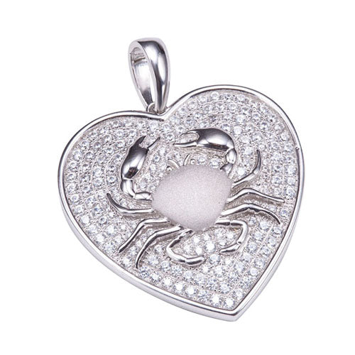 Sterling Silver Pave Cubic Zirconia Crab in Heart Pendant(Chain Sold Separately)