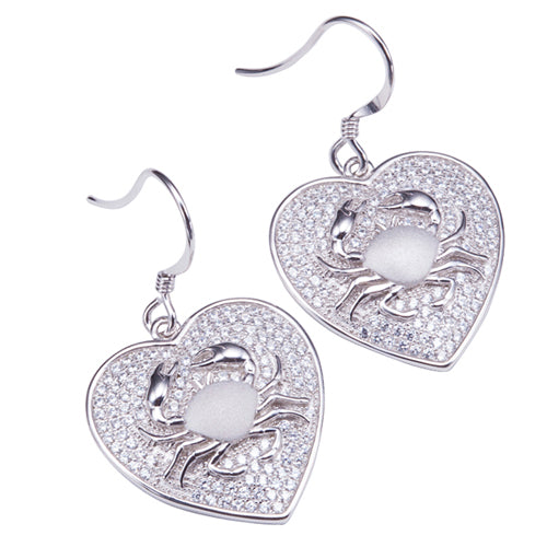 Sterling Silver Pave Cubic Zirconia Crab in Heart Hook Earring